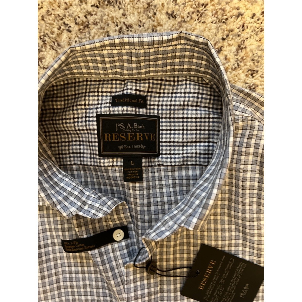 Jos. A. Bank Reserve 100% Egyptian Cotton Tailored Fit Dress Shirt Men Sz L 17 - Picture 3 of 11
